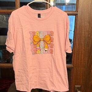 Gildan Pink Teacher Graphic Tee‎